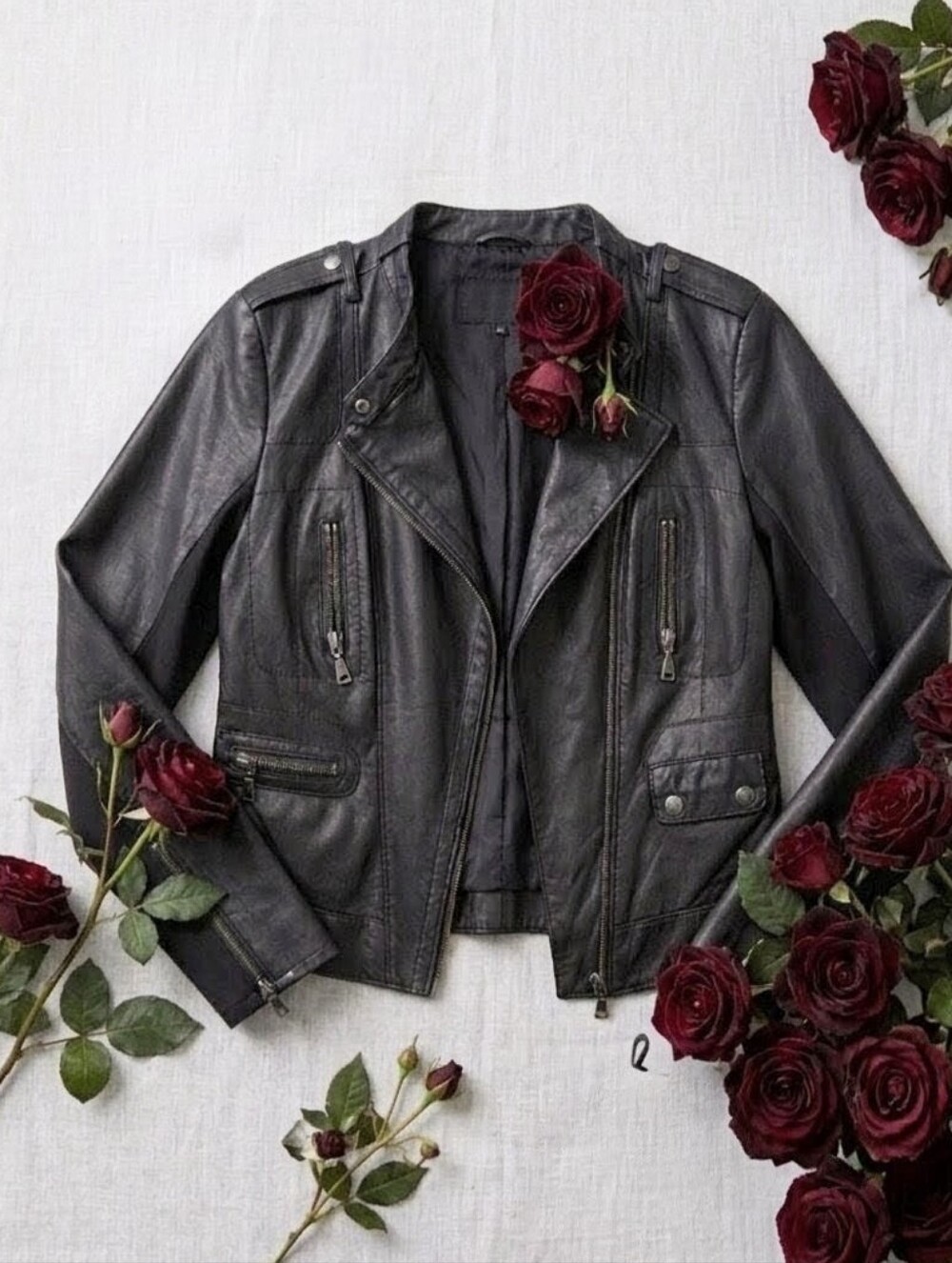 Authentic Vintage Danier Black Leather Moto Jacket with Zip Pockets